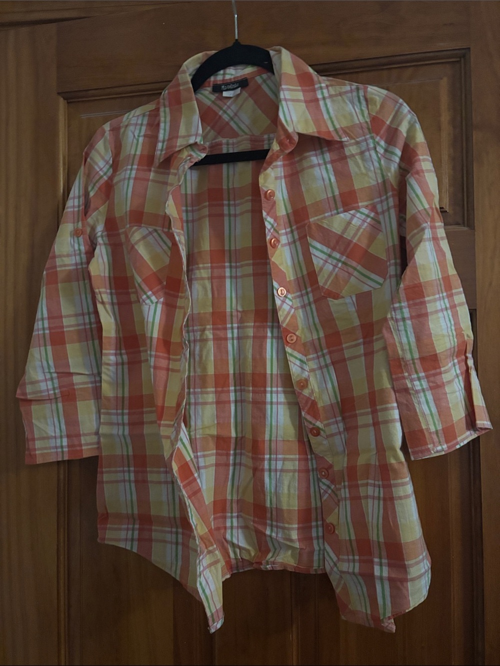 Orange Plaid Button-Up Shirt